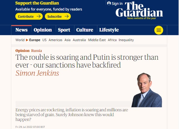 The Guardian: санкции против России сделали Путина сильнее, чем когда-либо