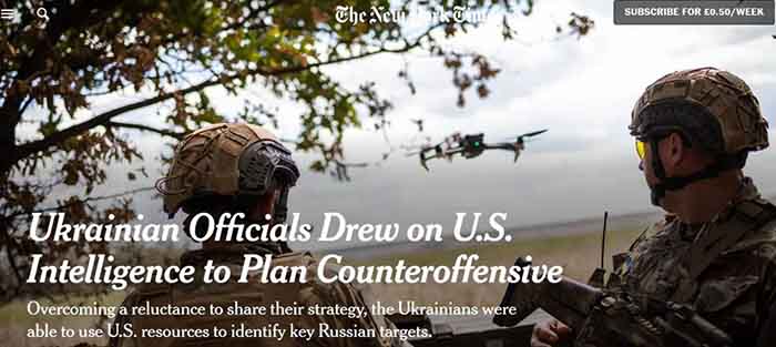 азведка США помогала Украине готовить контрнаступление. Об этом сообщает The New York Times