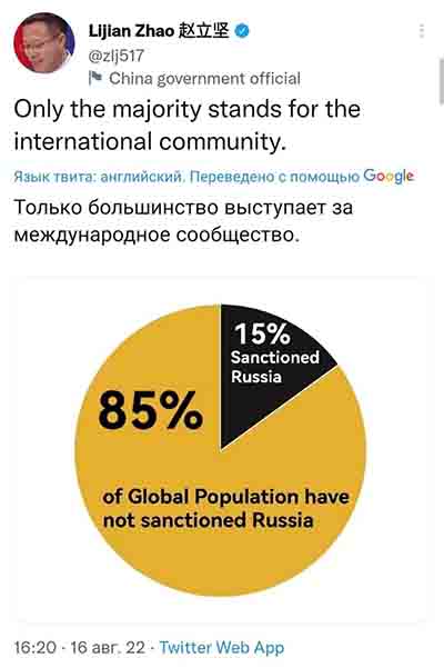 85% населения планеты, отказались вводить санкции против Москвы